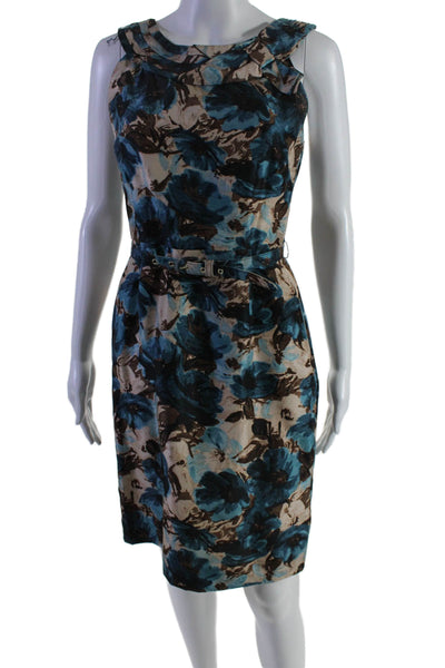 Kate Spade New York Womens Silk Floral Print Belted Dress Blue Brown Size 2