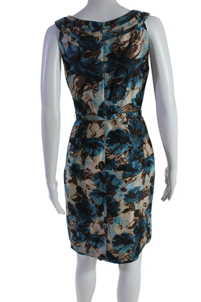 Kate Spade New York Womens Silk Floral Print Belted Dress Blue Brown Size 2