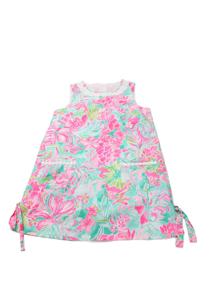 Lilly Pulitzer Childrens Girls Floral Print Sleeveless Dress Blue Pink Size 10