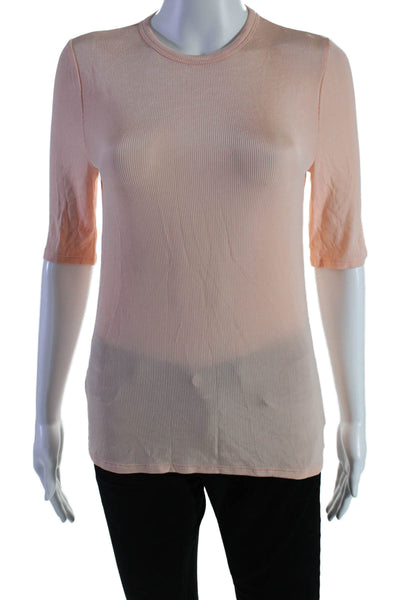 St. John Womens Ribbed 3/4 Sleeves Pullover Blouse Light Pink Size Small