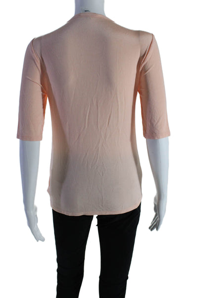 St. John Womens Ribbed 3/4 Sleeves Pullover Blouse Light Pink Size Small