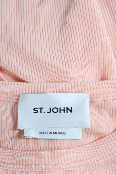 St. John Womens Ribbed 3/4 Sleeves Pullover Blouse Light Pink Size Small