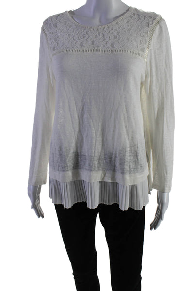 Rebecca Taylor Womens Linen Pleated Bottom Long Sleeves Shirt White Size Large