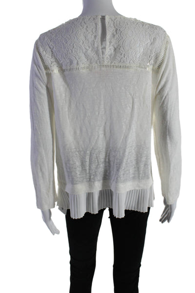 Rebecca Taylor Womens Linen Pleated Bottom Long Sleeves Shirt White Size Large