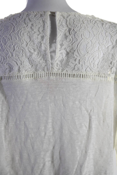 Rebecca Taylor Womens Linen Pleated Bottom Long Sleeves Shirt White Size Large