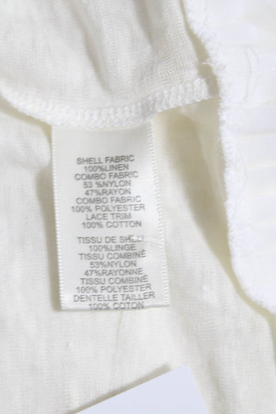 Rebecca Taylor Womens Linen Pleated Bottom Long Sleeves Shirt White Size Large