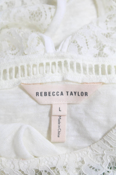 Rebecca Taylor Womens Linen Pleated Bottom Long Sleeves Shirt White Size Large