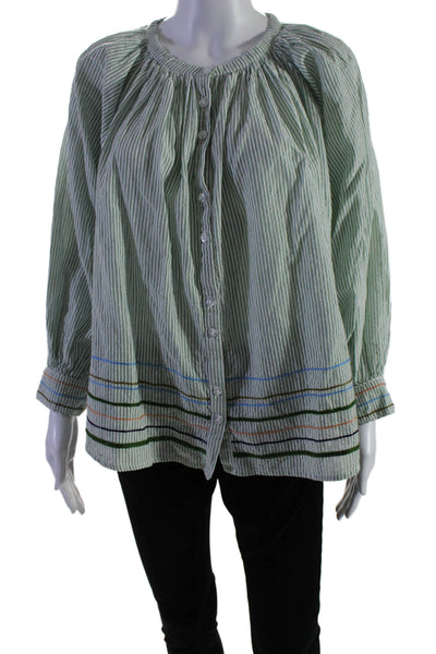 Roller Rabbit Womens Striped Button Down Shirt Green White Cotton Size Small