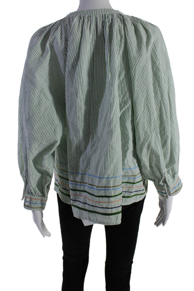 Roller Rabbit Womens Striped Button Down Shirt Green White Cotton Size Small