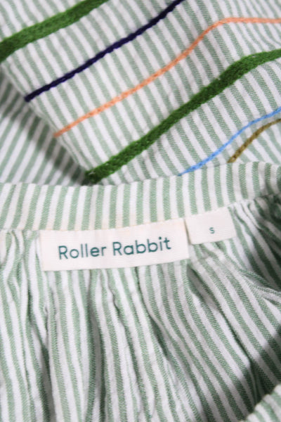 Roller Rabbit Womens Striped Button Down Shirt Green White Cotton Size Small