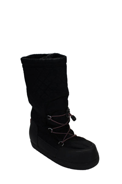 Hunter Womens Quilted Texture Zip Up Mid Calf Snow Boots Black Size 8