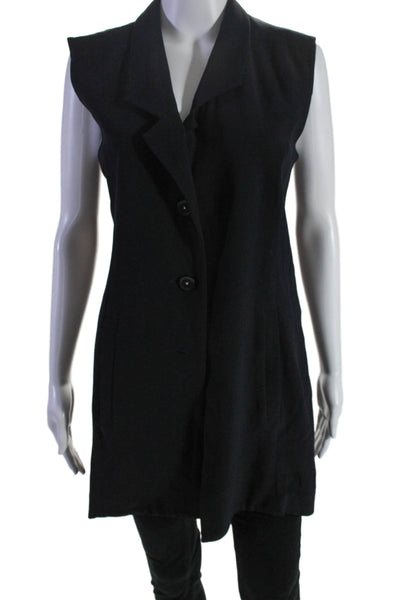 Anne Fontaine Womens Sleeveless Classic Lapel Button Down Blouse Black Size EUR