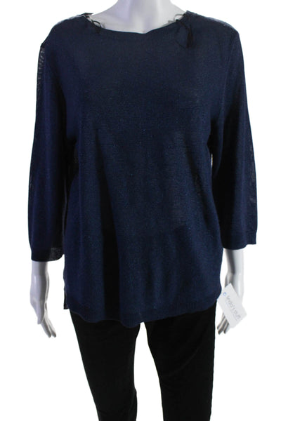 Massimo Dutti Womens Long Sleeves Pullover Sweater Blue Metallic Size Medium