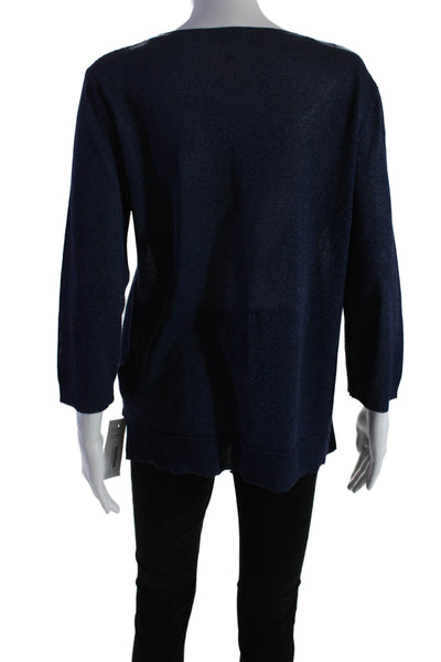 Massimo Dutti Womens Long Sleeves Pullover Sweater Blue Metallic Size Medium