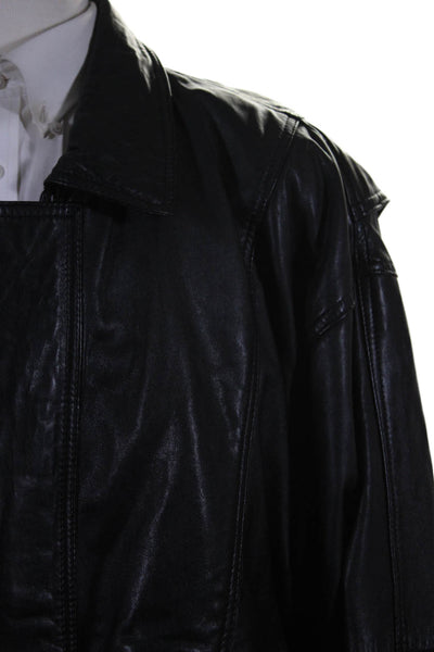 AM2 Mens Front Zip Long Sleeve Collared Leather Jacket Black Size Extra Large