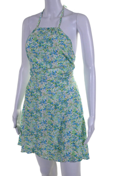 Faithfull The Brand Womens Halter Neck Tie Back Floral Maxi Dress Green Size 8