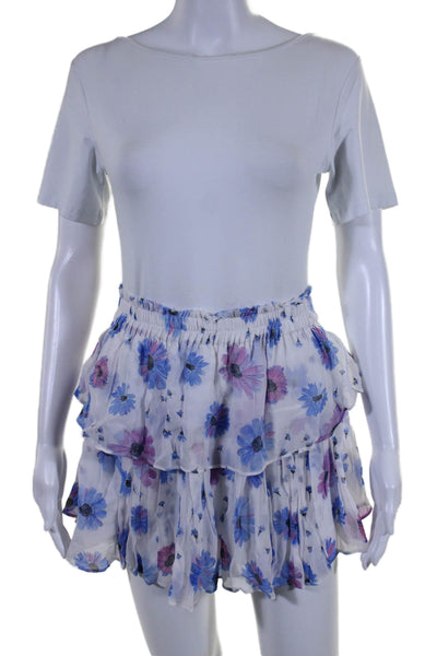 Love Shack Fancy Womens Textured Elastic Waist Floral Tier Skirt White Size S