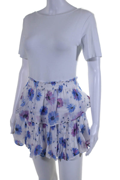 Love Shack Fancy Womens Textured Elastic Waist Floral Tier Skirt White Size S