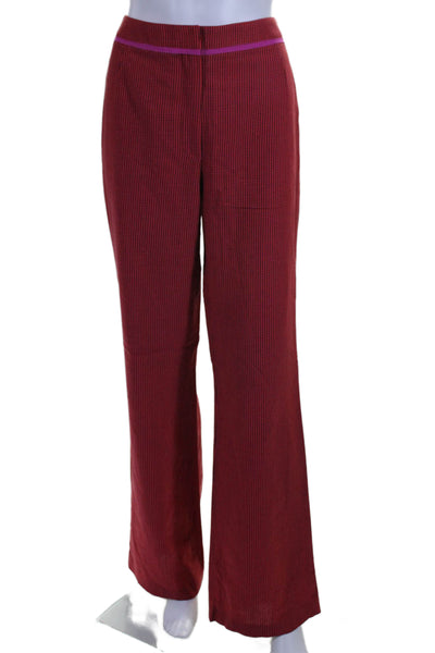 Rena Lange Womens Wool Red Striped High Waisted Wide Leg Pants Size 8