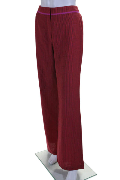 Rena Lange Womens Wool Red Striped High Waisted Wide Leg Pants Size 8