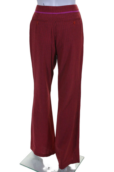 Rena Lange Womens Wool Red Striped High Waisted Wide Leg Pants Size 8