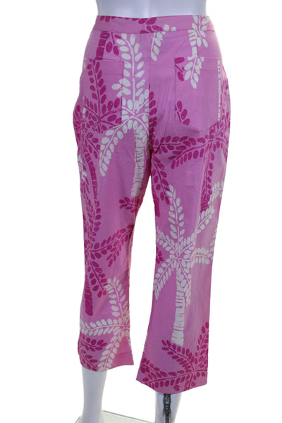 Lilly Pulitzer Womens Cotton Pink Floral High Rise Straight Trouser Pants Size 8