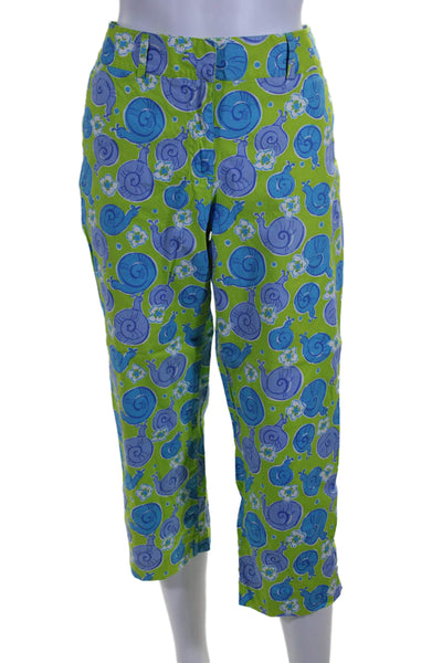 Lilly Pulitzer Womens Cotton Green Snail Print High Rise Crop Pants Size 8