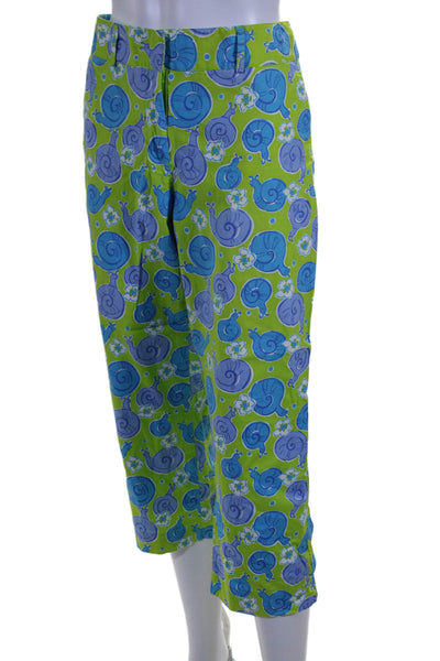 Lilly Pulitzer Womens Cotton Green Snail Print High Rise Crop Pants Size 8