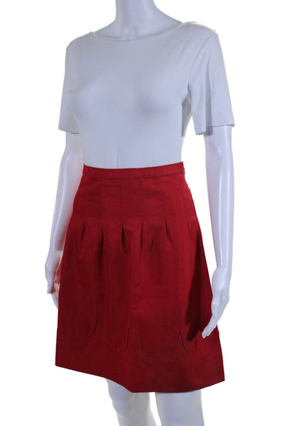 Moschino Womens Silk Bright Red Pleated Lined A-line Skirt Size 8