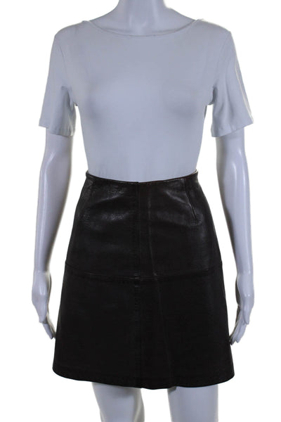 Adrienne Vittadini Womens Dark Brown Leather Side Zip Mini A-Line Skirt Size 8