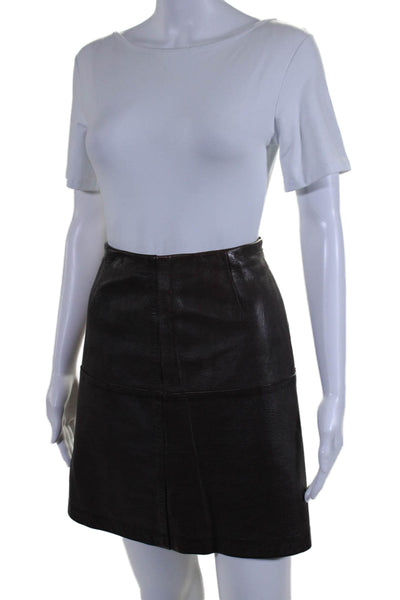 Adrienne Vittadini Womens Dark Brown Leather Side Zip Mini A-Line Skirt Size 8