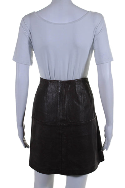 Adrienne Vittadini Womens Dark Brown Leather Side Zip Mini A-Line Skirt Size 8