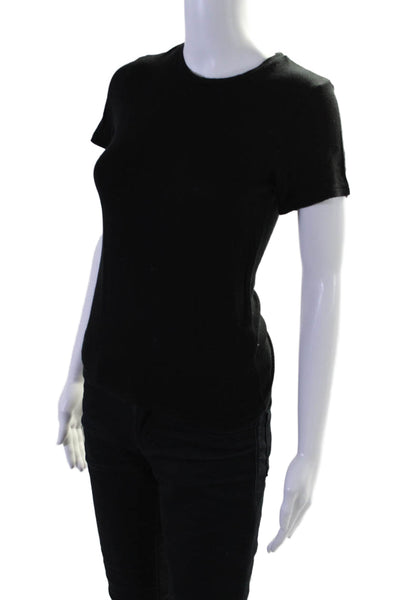 Reformation Womens Short Sleeve Crew Neck Ribbed Knit Tee Shirt Black Size XS