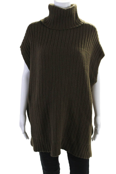 Theory Womens Short Sleeve Side Slit Turtleneck Sweater Brown Wool Size PS