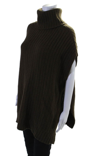 Theory Womens Short Sleeve Side Slit Turtleneck Sweater Brown Wool Size PS