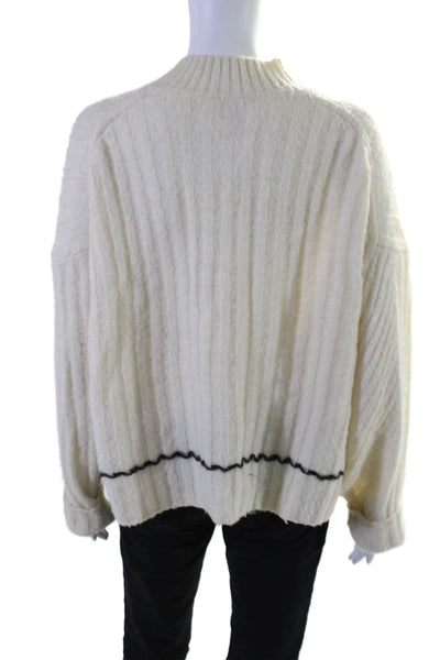 Helmut Lang Womens Long Sleeve Oversized V Neck Sweater White Black Wool Size XS