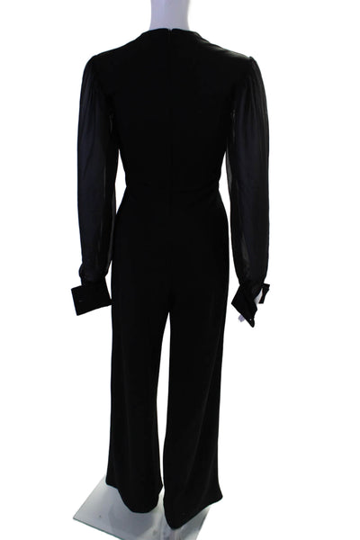 Marika Vera Womens Back Zip Sheer Long Sleeve Wide Leg Jumpsuit Black Size 4