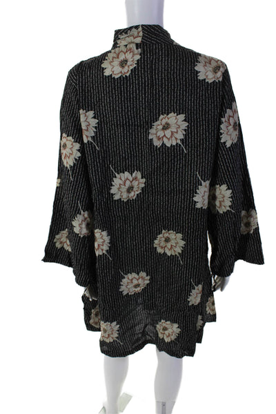 The Masai Womens Black Floral Tie V-Neck Long Sleeve Shift Dress Size L