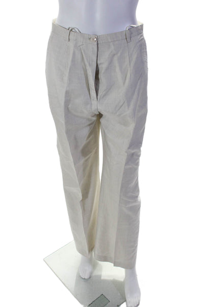 Feraud Womens Silk White Printed High Rise Pleated Bootcut Leg Pants Size 8