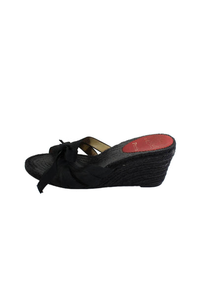 Christian Louboutin Womens Black Espadrille Wedge Heels Mules Shoes Size 8