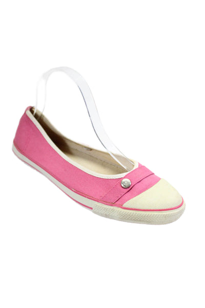 Longchamp Womens Pink Canvas Toe Cap Ballet Flats Shoes Size 10