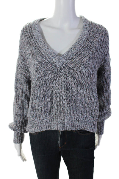 Splendid Womens Cotton V-neck Long Sleeve Thick Knit Sweater Gray Size XS