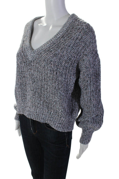 Splendid Womens Cotton V-neck Long Sleeve Thick Knit Sweater Gray Size XS