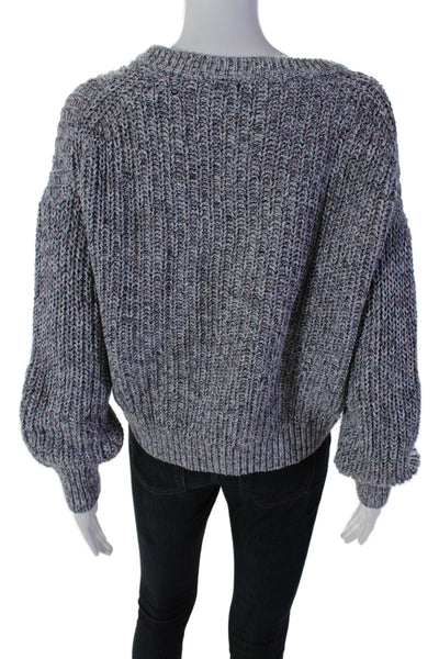 Splendid Womens Cotton V-neck Long Sleeve Thick Knit Sweater Gray Size XS