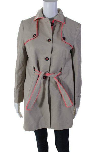 Vilagallo Womens Cotton Contrast Trim Belted Trench Coat Beige Size 40