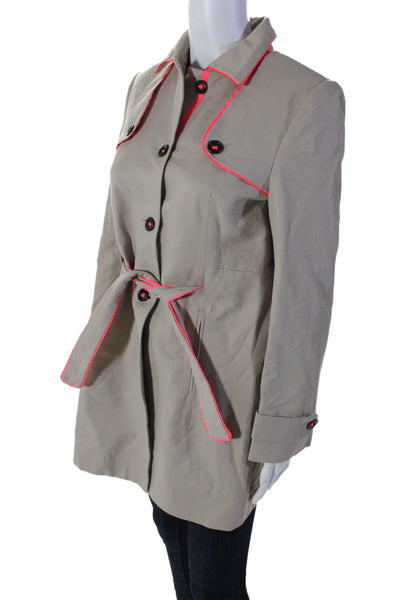 Vilagallo Womens Cotton Contrast Trim Belted Trench Coat Beige Size 40