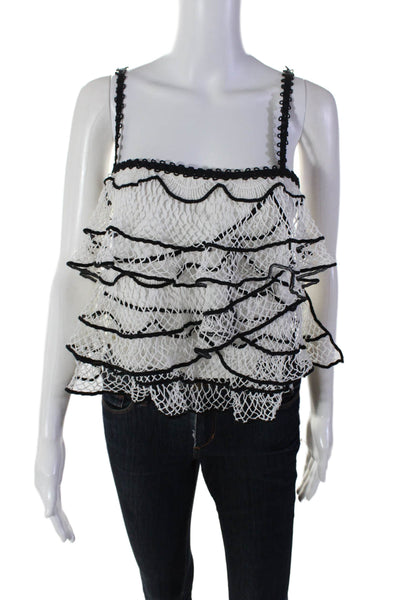 Anthropologie Womens Cotton Lace Trim Mesh Ruffle Blouse White Size M