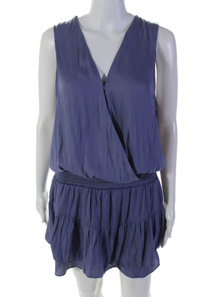 Decker Womens V Neck Sleeveless Smocked Blouson Dress Blue Size L