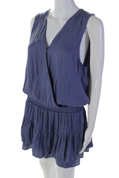 Decker Womens V Neck Sleeveless Smocked Blouson Dress Blue Size L