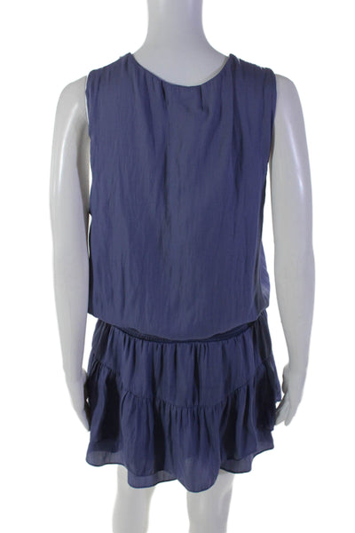 Decker Womens V Neck Sleeveless Smocked Blouson Dress Blue Size L